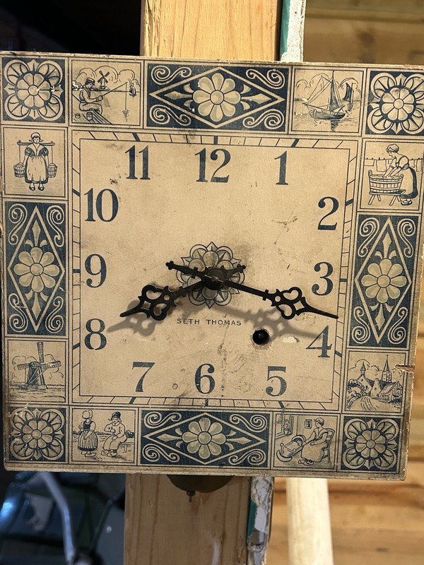 Vintage Seth Thomas Wood Delft Blue Wall Clock- Runs