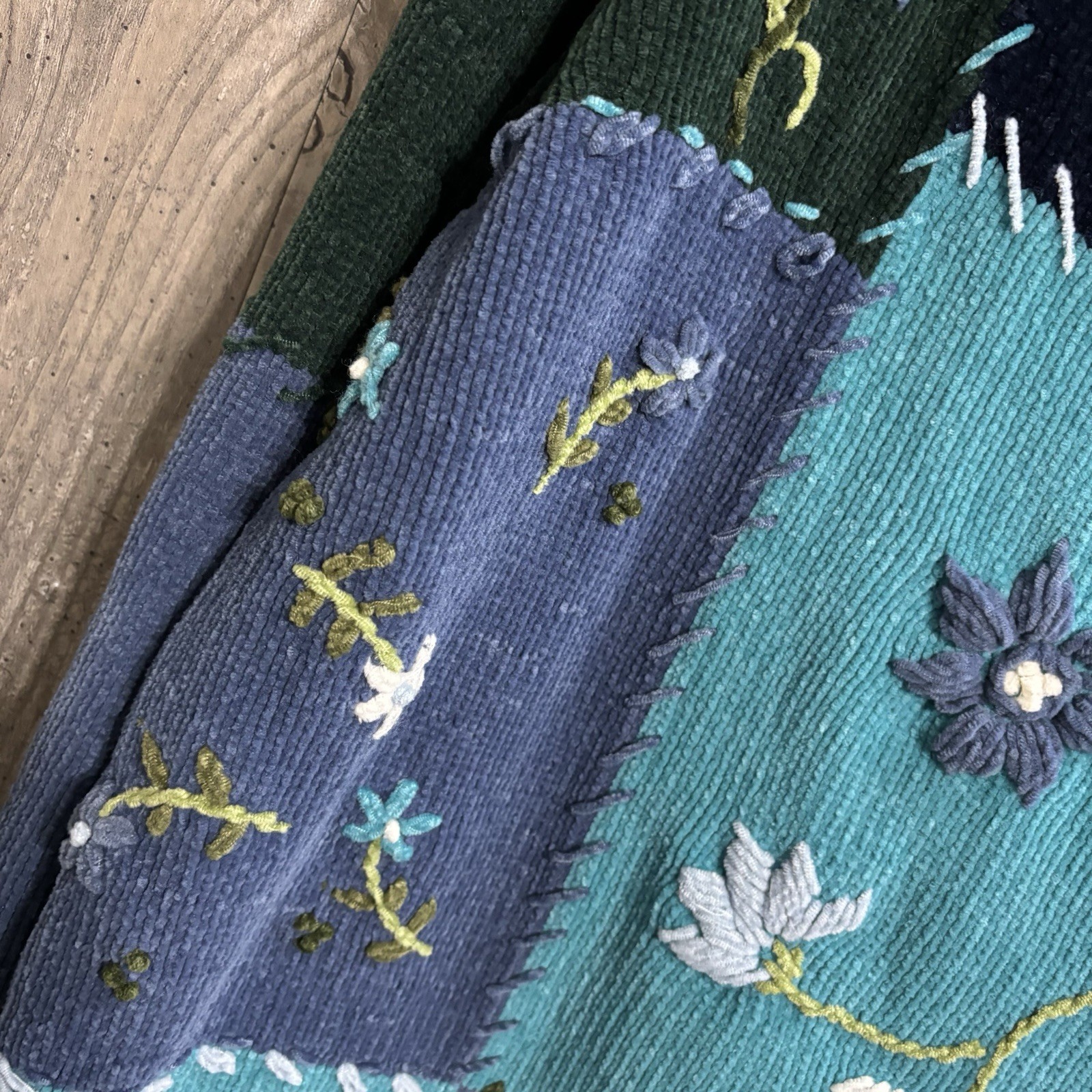 Patchwork Chunky embroidered flower Blue Sweater … - image 4