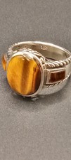 925 Sterling Silver Bezel Set Oval Tigers Eye Ring Sz 9.5 SJ253 