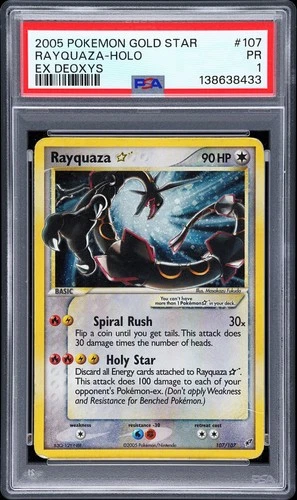 2005 POKEMON EX DEOXYS GOLD STAR #107 RAYQUAZA-HOLO PSA 1
