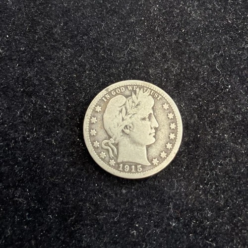 1915 P Barber Quarter Dollar US 90% Silver Coin Nice Toning VG Details