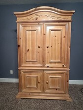 Vintage ZCMI Pickled Pine Armoire / Entertainment Cabinet - Solid Wood