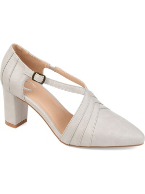 JOURNEE COLLECTION Womens Gray Layered Sandra Almond Block Heel Pumps Shoes 8 M