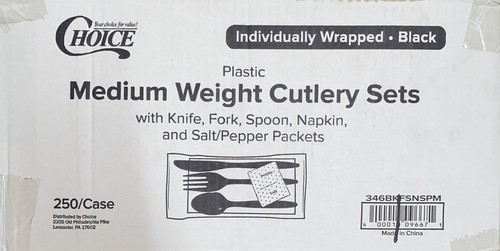 Plasticware Cutlery Sets (individually Wrapped) Black 250/case Medium Strength - Picture 3 of 3