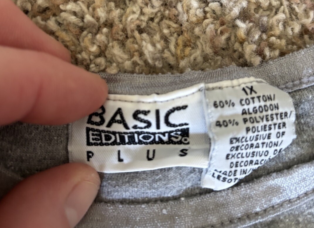 Vintage 90s Basic Editions Plus Solid Blank Gray … - image 2