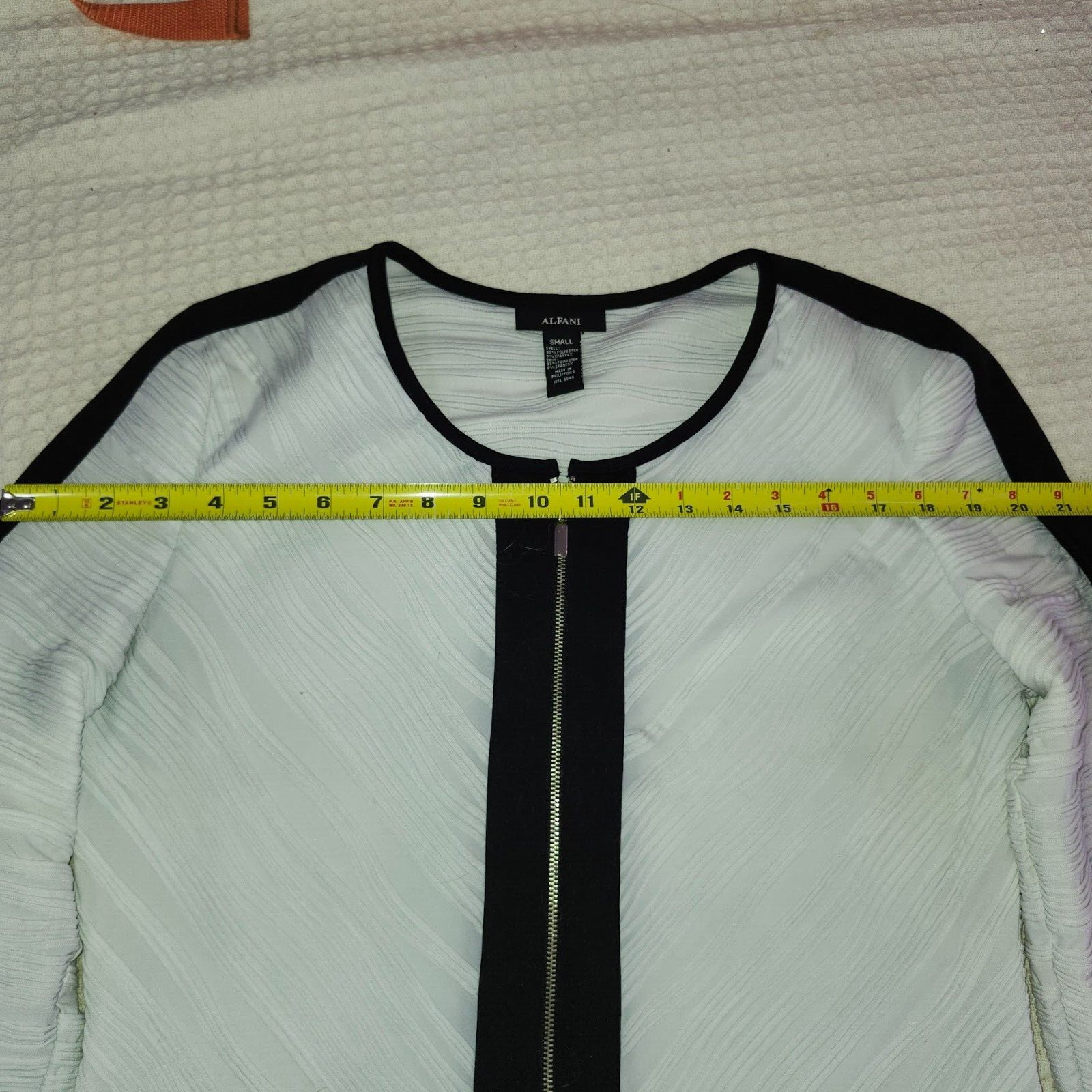 ALFANI IVORY/BLACK JACKET WOMEN'S SIZE M PLEATED FULL ZIPPER LIGHTWEIGHT image 6