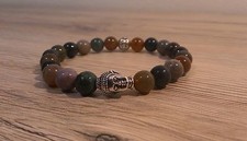 Bracciale uomo donna in pietre dure agata indiana Buddha color argento 