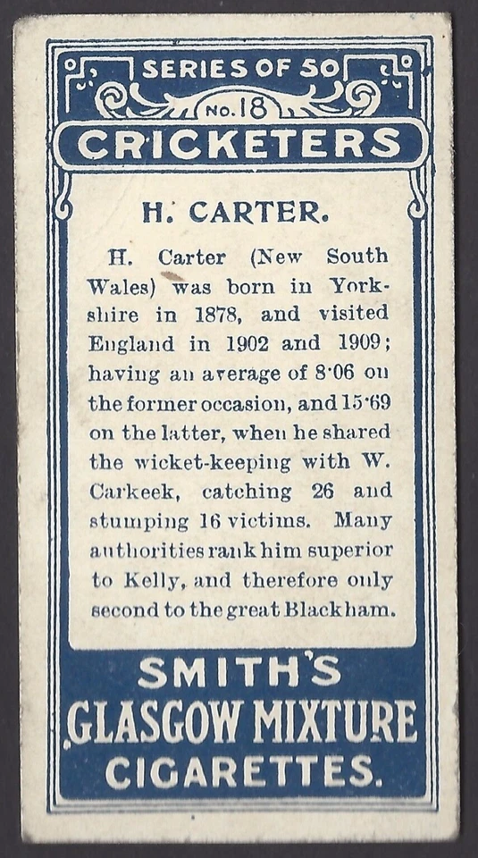 SMITH - CRICKETERS (1-50) - #18 H CARTER - Image 2 of 2