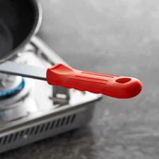 SILICONE HOT HANDLE HOLDER RED RUBBER GRIP COVER FITS 14" FRY PAN FLAT HANDLE