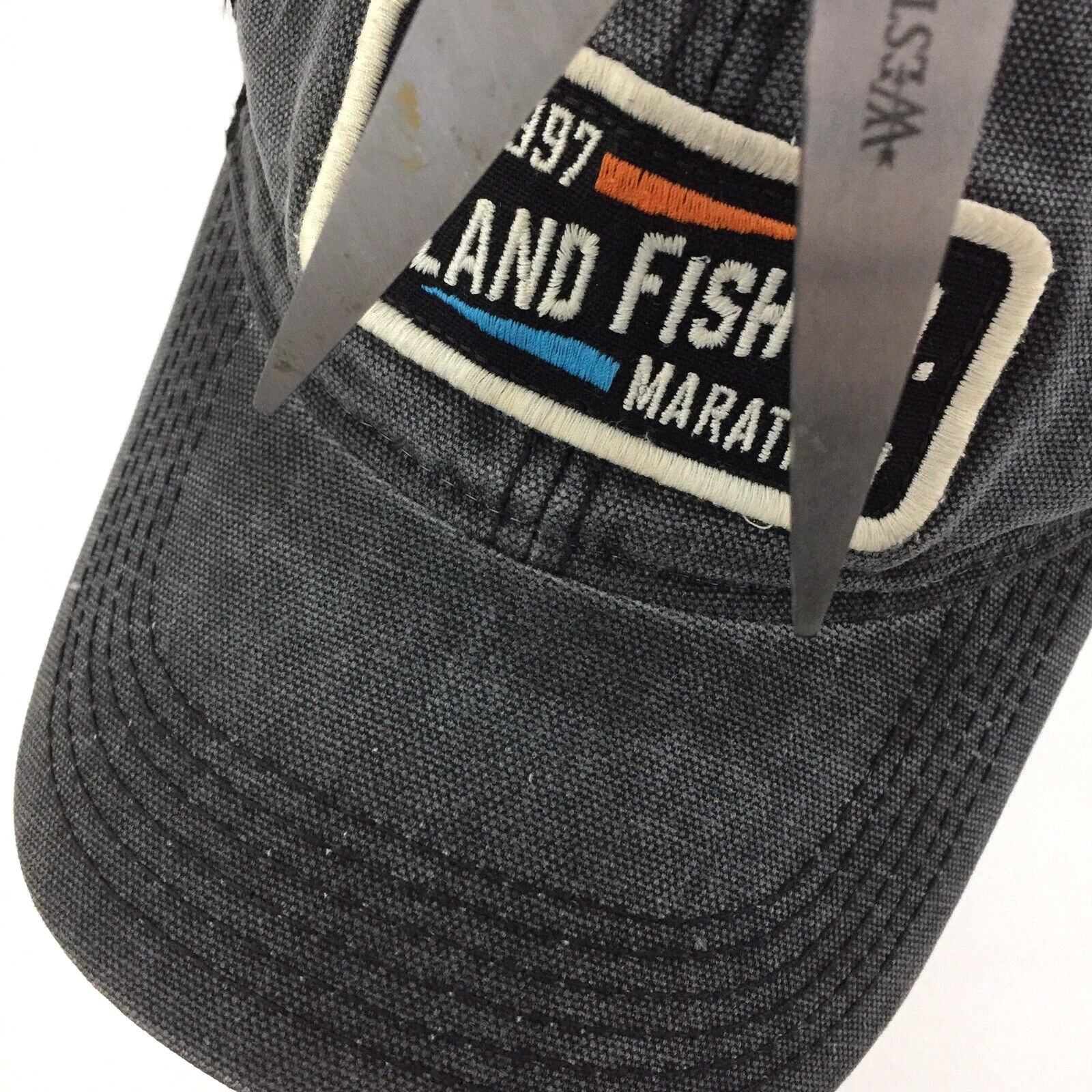 Island Fish Marathon Patch Hat Script Logo Mesh S… - image 2