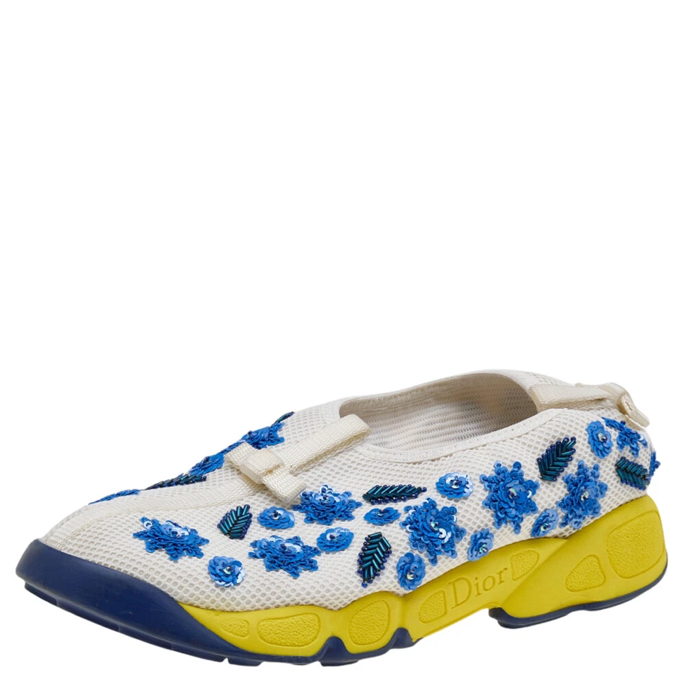 Baskets à enfiler à paillettes florales en maille blanche Dior taille 37