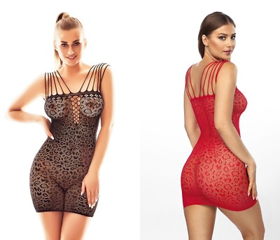 ANAIS APPAREL NETZ KLEID ROT SCHWARZ transparent minikleid bänder clubwear