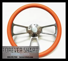 84+ Club Car DS Billet Orange Steering Wheel w/ Polished Horn & Adapter