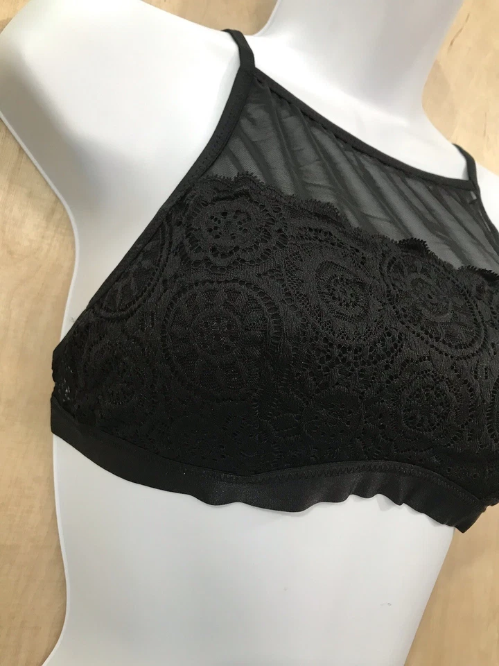 Sujetador bralette inalámbrico de encaje sin relleno Aerie para mujer talla mediana negro Foto 2 de 4