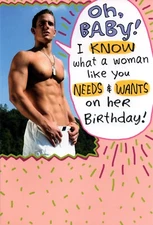 Funny Adult BIRTHDAY Card FOR WOMAN, Sexy Man Nap by Sass Greetings + Envelope