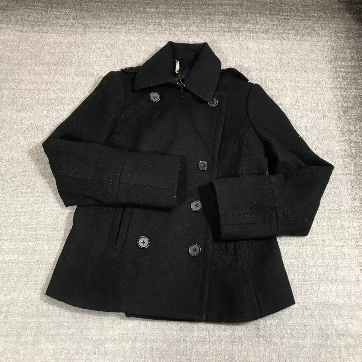 J Crew Jacket Womens Small Pea Coat Double Breast Six Button Black
