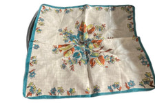 Aqua Yellow and Orange Womens Vintage Handkerchief 11" x 11" 1960's