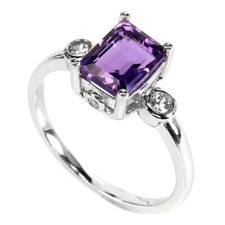Silver Ring Purple Amethyst Genuine Natural Gem Solid Sterling Size P 1/2  US 8