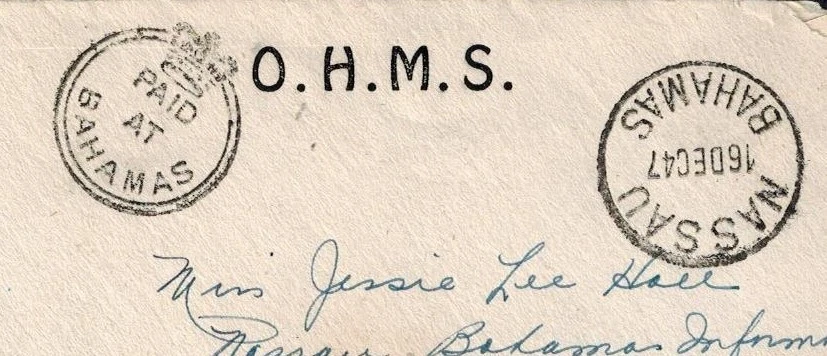 Bahamas 1947 OHMS Cover w/CROWN CIRCLE in BLACK VF - Image 2 of 2