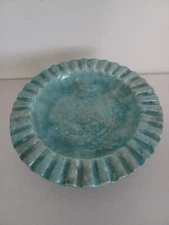 Aqua Blue Ashtray Made In California #263 Swirl Glazed Holds 34 Cigarettes