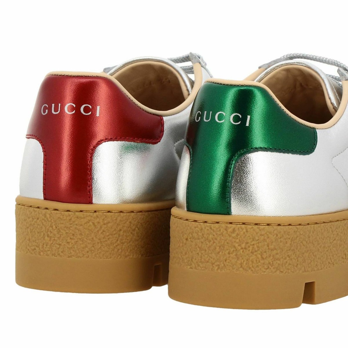 Gucci Women's Ace Silver Embroidered Platform Sneaker Z8166 Gucci Women's Ace Silver Embroidered Platform Sneaker Z8166