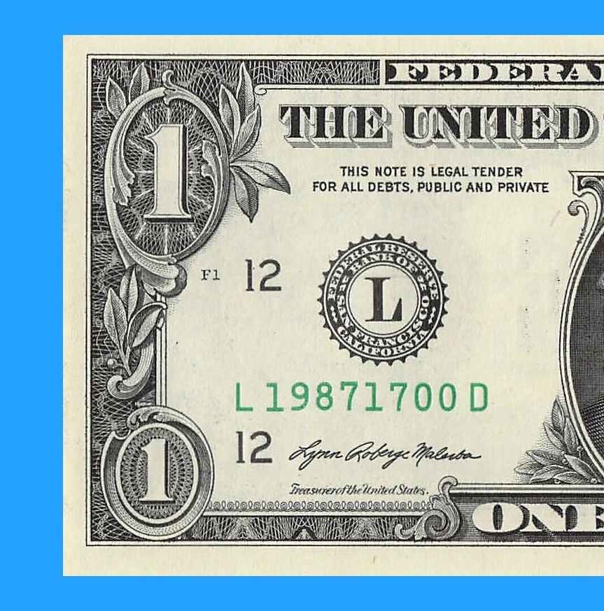 1987 1700 Tombstone Year Date Note Fancy Serial Number One Dollar Bill CRISP UNC - Image 4 of 4