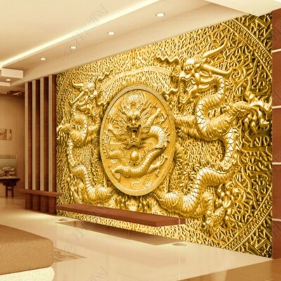 Vlies Fototapete Wandtapete Wandbilder 3D Relief Golden Dragon Dragon 11866