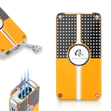 Galiner Metal Triple Jet Flame Windproof Torch Cigar Lighter W/ Punch Refillable