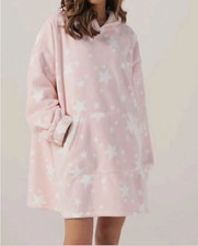 Cozee Home Snuggle Hoodie Long Sleeve Sherpa Lined Oversized Pink Star Size L/XL
