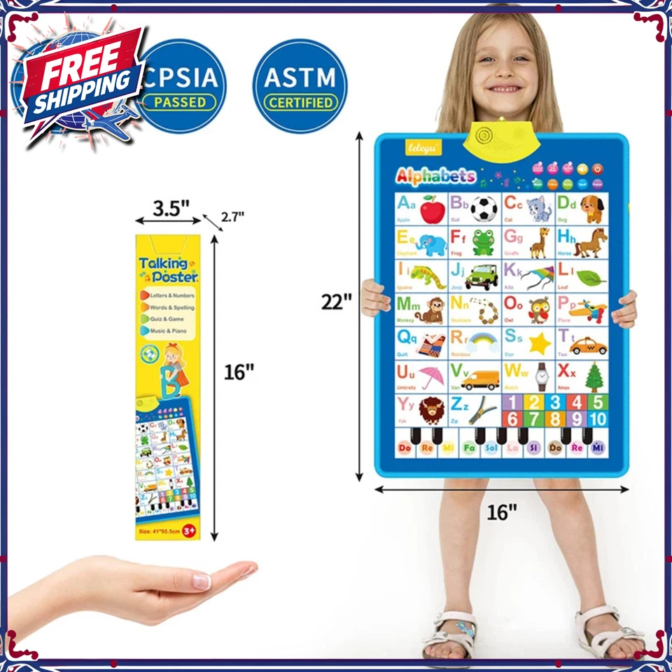 Electronic Alphabet Talking Chart ABC Letters 123s Music Wall Poster English - Bild 4 von 4