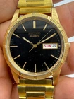 Seiko watch Men's Gold Tone Quartz 6923-7009 Day Date fluted Bezel Works Vintage