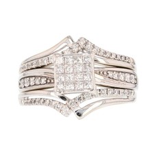 .55ctw Princess Cut Diamond Cluster Wedding Set Rings 14k White Gold Size 6.5