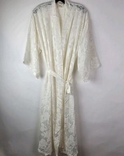 Victorias Secret VTG Gold Label Bridal Robe P/S Ivory Floral Semi Sheer Long