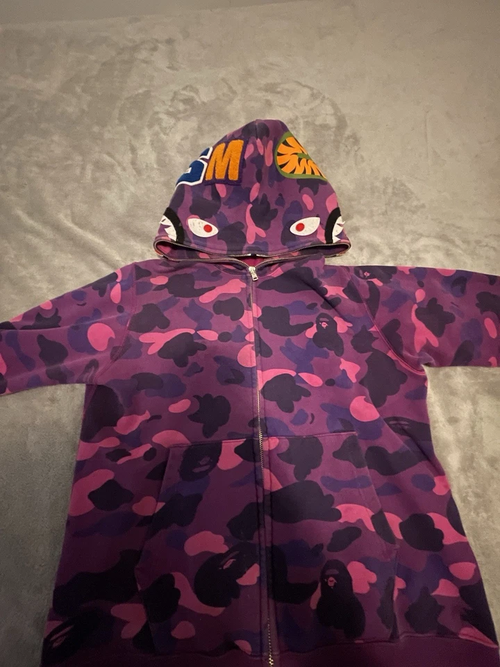 Bathing Ape Bape Purple Camo Full Zip Shark Hoodie Size Medium - Image 2 of 4