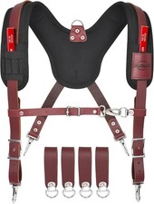 Heavy Duty Leather Work Suspender With Pockets  Fully-Adjustable Padded Leather
