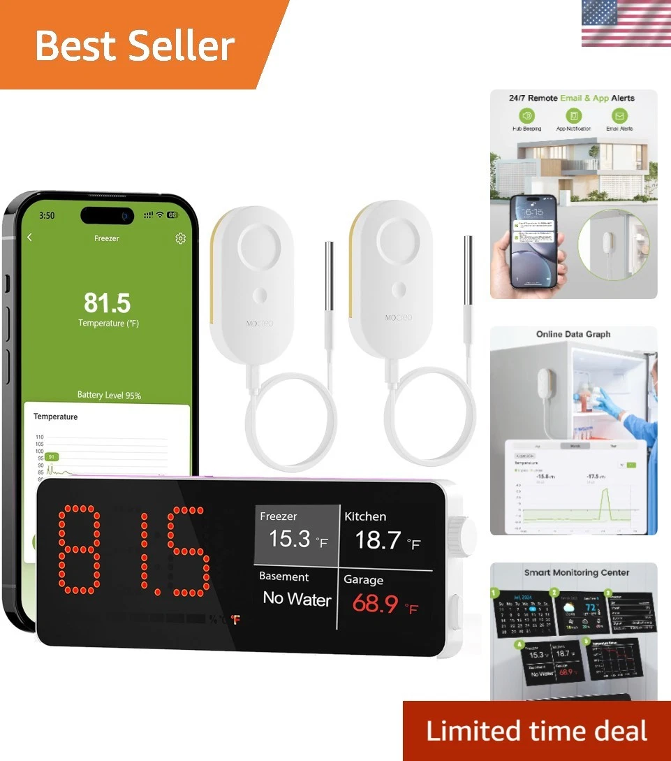 WiFi Refrigerator Thermometer Digital Freezer Alarm, Remote Email & App Alert...