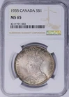 1935 CANADA SILVER DOLLAR S$1 GEORGE V NGC MS 65 GEM BU BEAUTIFUL TONING
