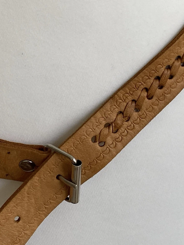 Retro Echtleder Gürtel Gr 80-95 Hellbraun Metallschnalle Ausgefallen - Bild 2 von 4