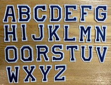 Dark Blue Letter With White Border Embroidered Iron On Patch - Select A Letter