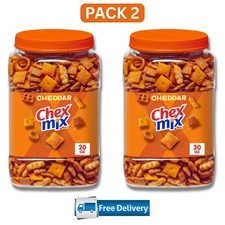 2 PK Chex Mix Cheddar Savory Snack Mix, Salty Snacks Tub, 20 oz