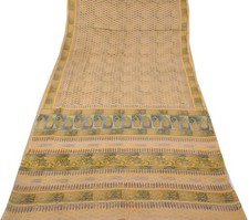 Sushila Vintage Cream Saree 100 Pure Georgette Silk Printed Floral Craft Fabric