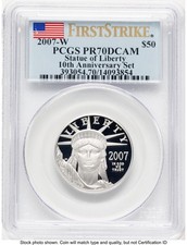 2007-W Proof Platinum Eagle 1/2 oz FS Flag PCGS PR70 3682.00 per troy oz