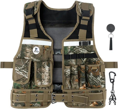 15-585 Camo Tool Vest with Multi Pockets, Adjustable Straps & Belts, Breathable - product listing photo