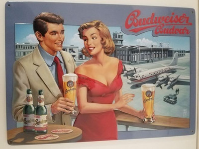 BUDWEISER BUDVAR BIER BLECHSCHILD  20 x 30 cm PAAR Deko 3-D FLUGHAFEN PRAG NEU