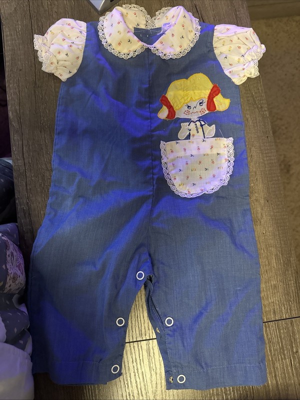 Vintage Handmade Infant Romper For 6 Months Button Between Very Thin