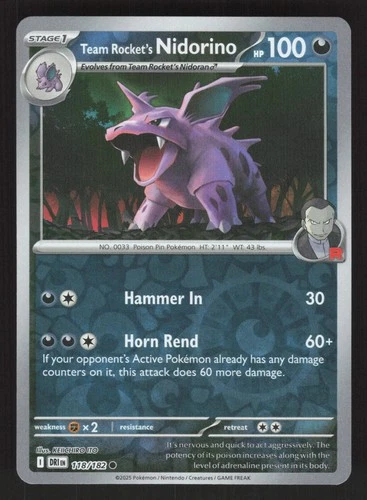 Team Rocket's Nidorino 118/182 Reverse Holo SV10: Destined Rivals NM