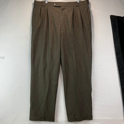 VTG Avanzata Harry Rosen Pleated Wool Trousers Mens 38x30 Brown Cuffed Pants