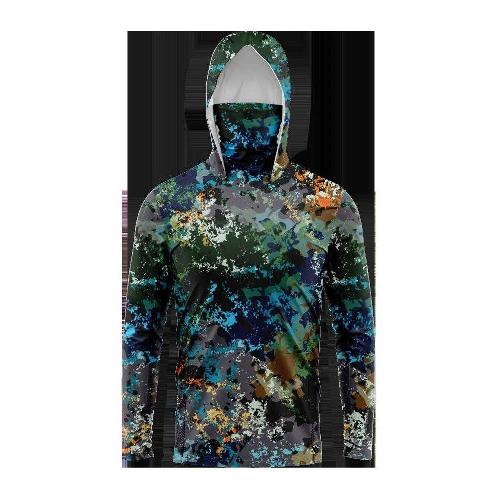 Men Hood Fishing Shirt long sleeve fishing t shirt uv protection Fishing Apparel