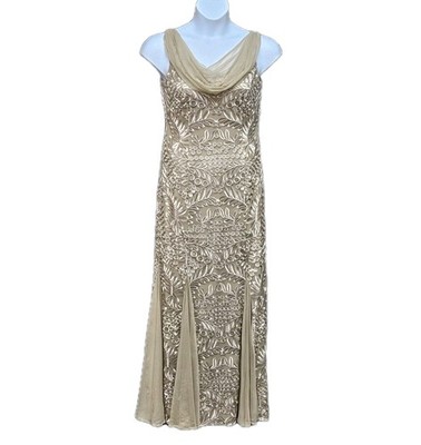 Alex Evenings Dress 10 Beige Embroidered Tulle Wedding Formal Fairy Prom Hoco