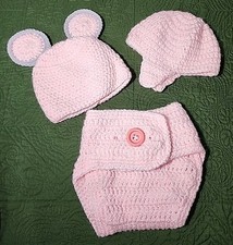 CROCHETED BABY DIAPER COVER 2 HAT SET GIRL Handmade Mickey Ears Picture Prop